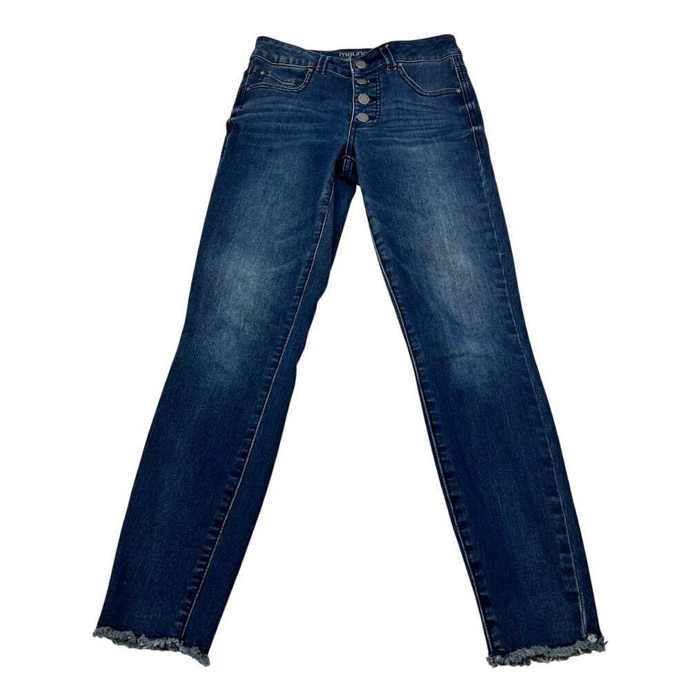 Maurices Womens Ever Flex Skinny Jeans Button Fly Raw Cuff Size 0 Short